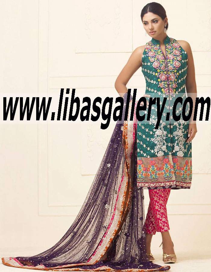 Zainab Chottani GREEN KHADDI NET DRESS