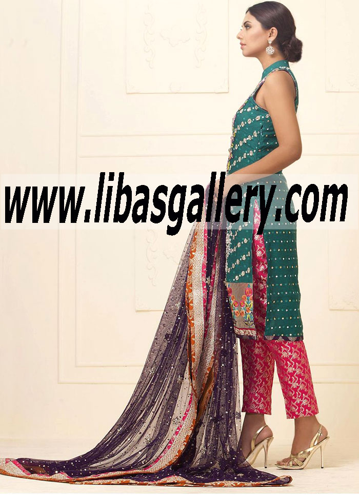 Zainab Chottani GREEN KHADDI NET DRESS