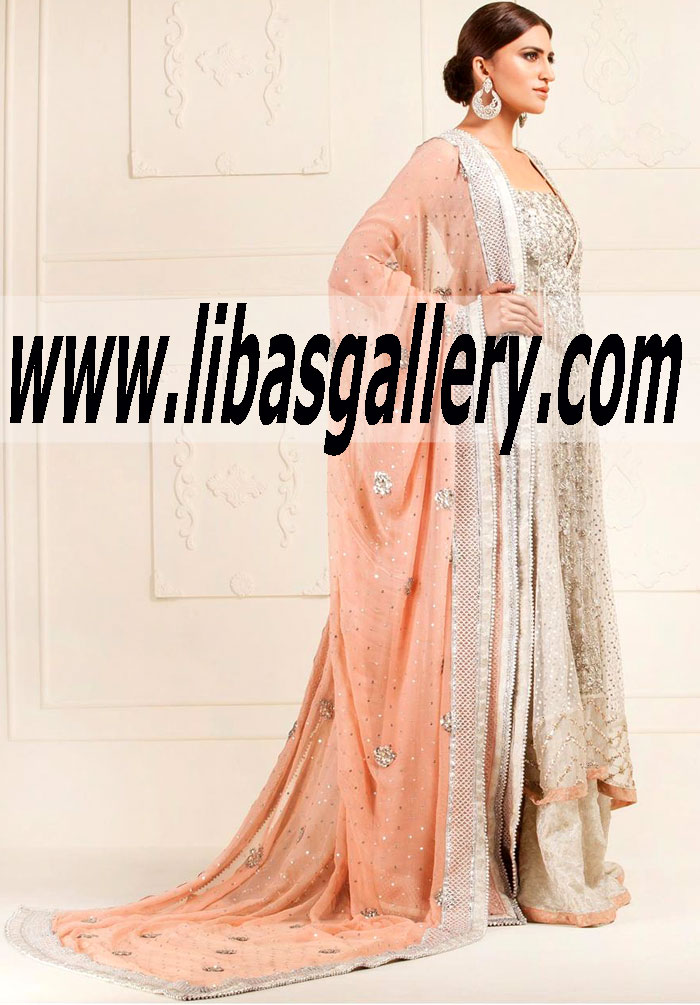 Zainab Chottani IVORY NET FULLY HAND EMBROIDERED DRESS