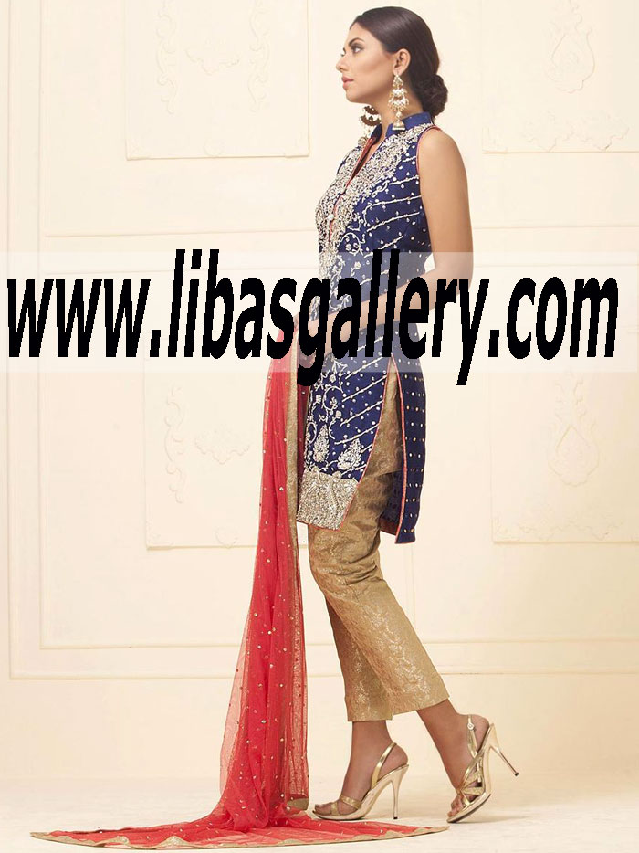 Zainab Chottani NAVY BLUE KHADDI NET DRESS