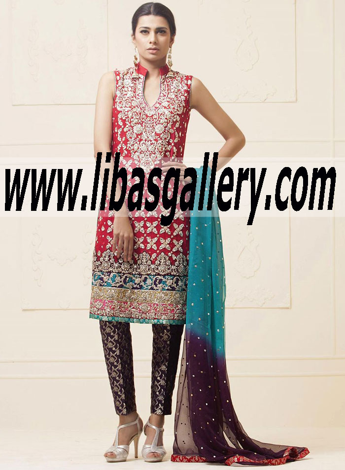 Zainab Chottani RED KHADI NET DRESS