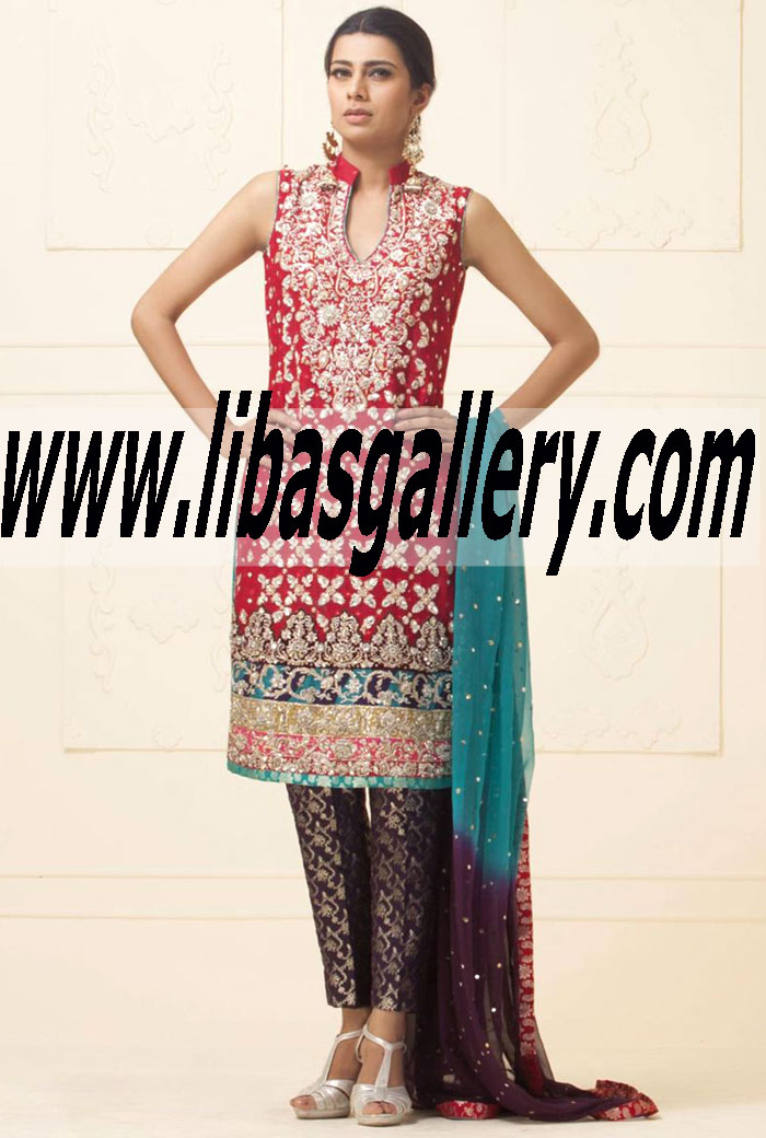 Zainab Chottani RED KHADI NET DRESS