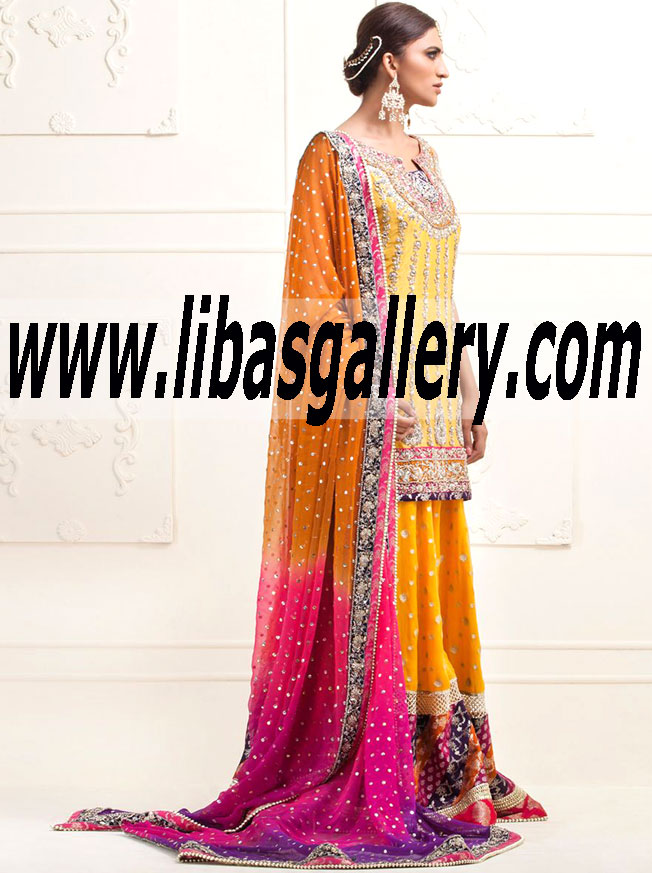 Zainab Chottani YELLOW KNEE-LENGTH RAW SILK DRESS