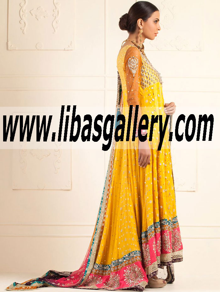 Zainab Chottani YELLOW NET FLOOR LENGTH ANARKALI DRESS