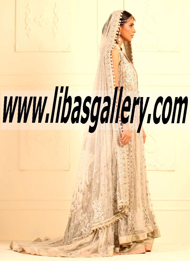 Zainab Chottani BRIDAL IN IVORY FLOOR LENGTH NET PANELED JACKET
