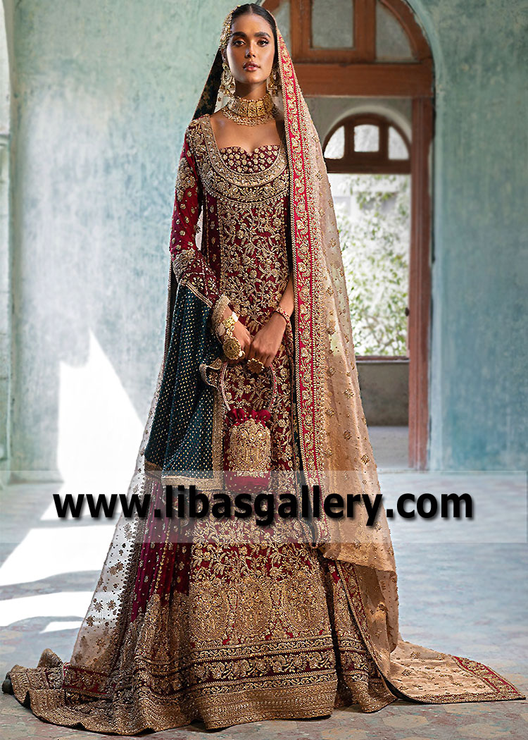 UP Maroon Lilium Bridal Wear Gown