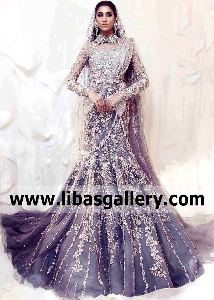 Lavender gray Wander Mermaid Cut Lehenga