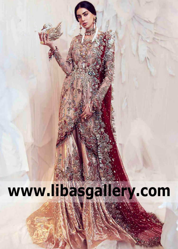 Rose gold Astra Bridal Gharara with Tulip Shirt