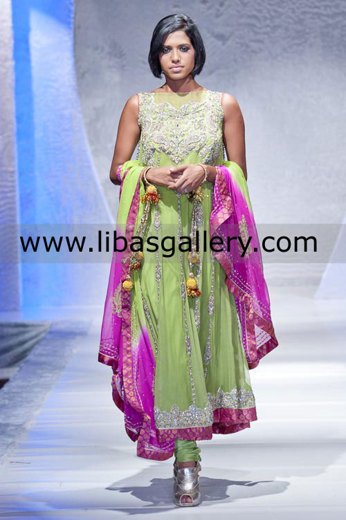 Yellow Green Duscha Anarkali 