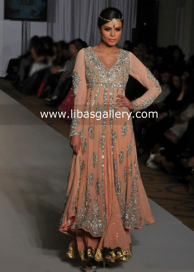 Peach Sonoma Traditionally Embellished Anarkali Dress