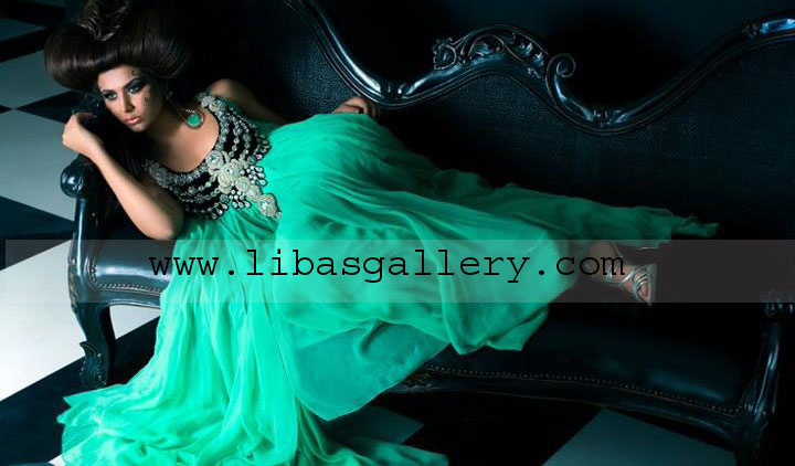 Medium sea green Anarkali Frocks 