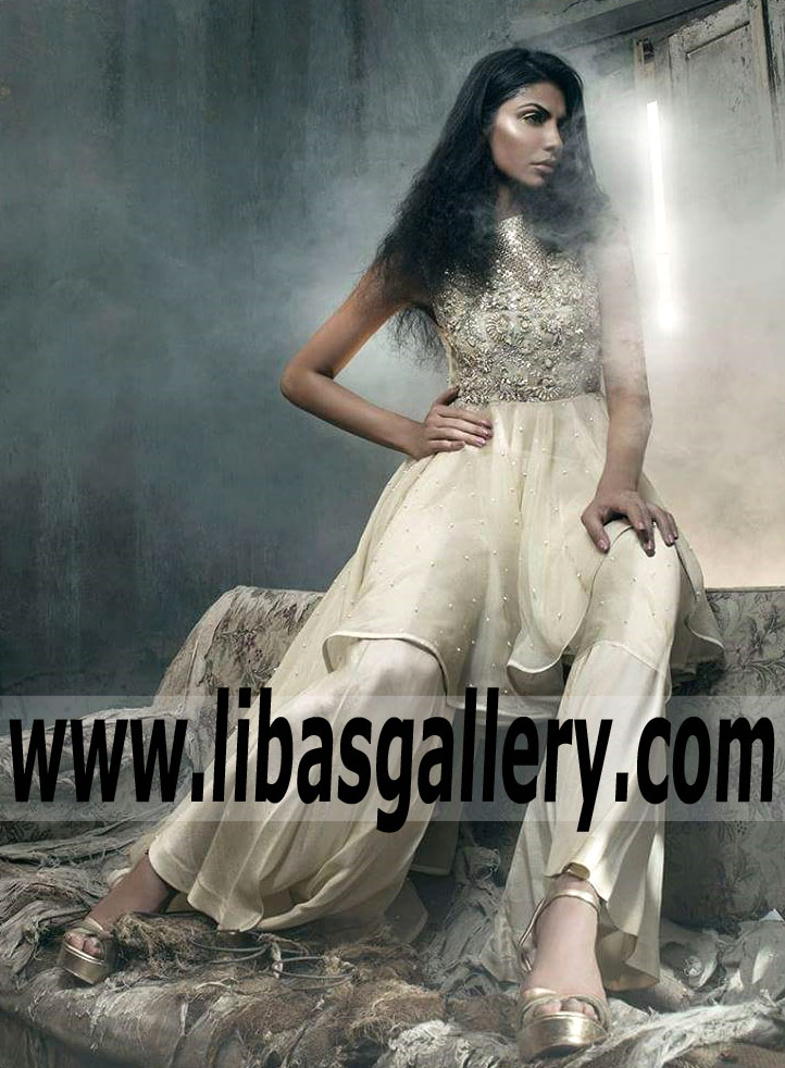 Magnificent Ivory Carnation Anarkali