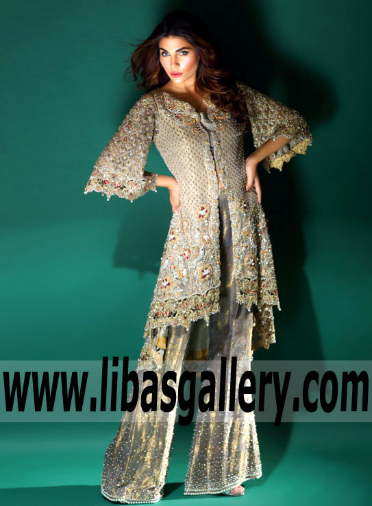 Beauteous Cadet Grey Gladiolus Anarkali Dress