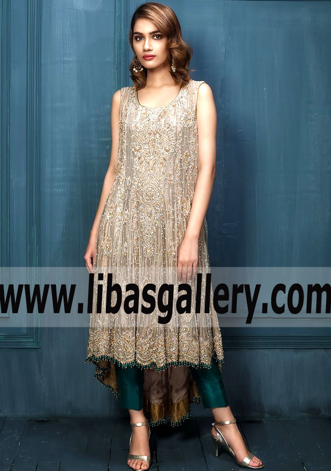 Luxury Ivory Gold Eucharis Anarkali