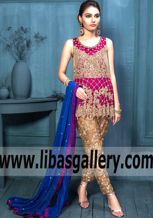 Beautiful Peplum Pakistani Peplum Dresses Texas USA Designer Women`s Clothing Online Shopping Bridal Party Dresses