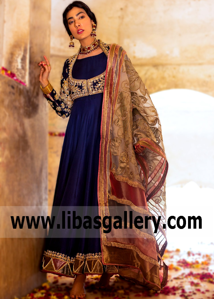 Rich Oxford Blue Malbork Anarkali
