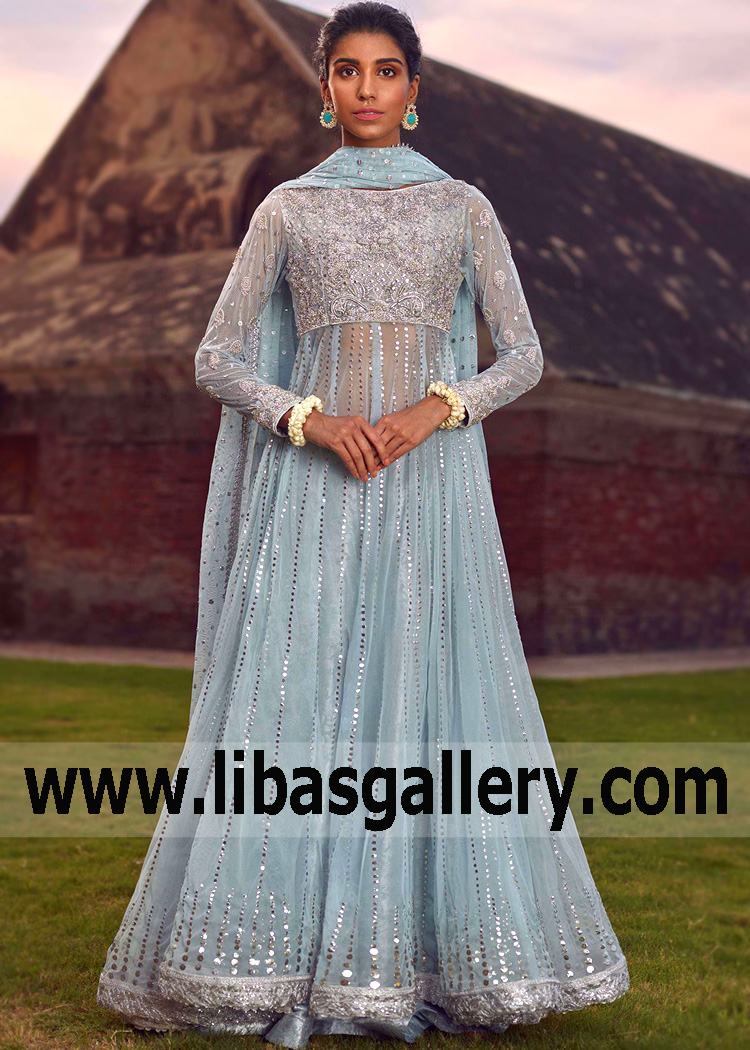 Pale Aqua Cresco Anarkali Pishwas