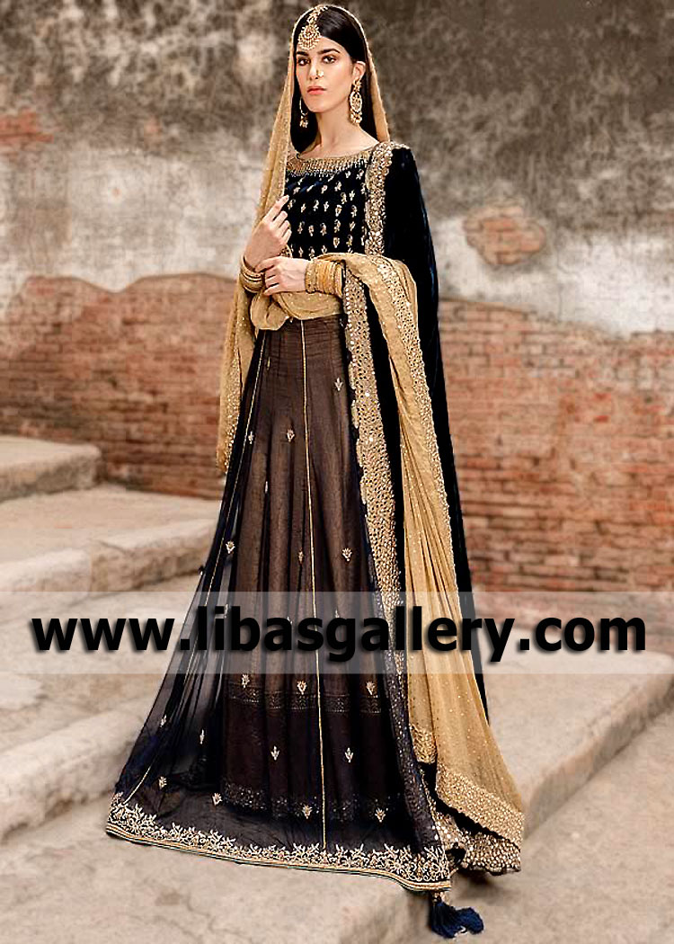 Black Chic Gold Strobus Anarkali Pishwas