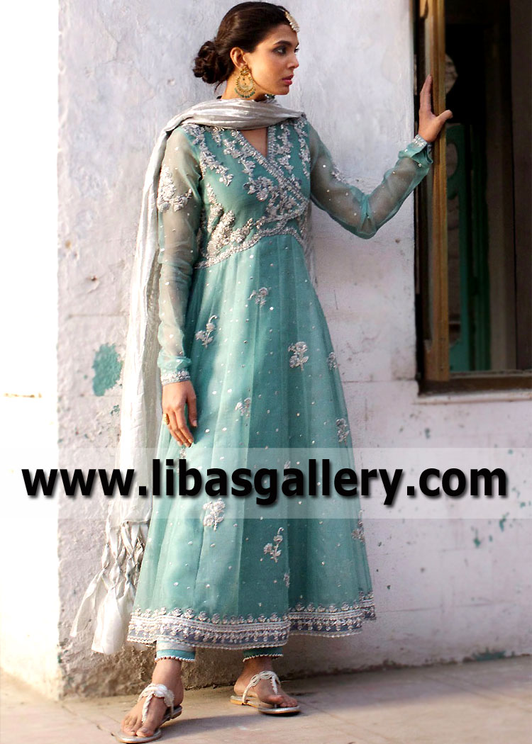 Cambridge Blue Crocus Angrakha Anarkali Suit