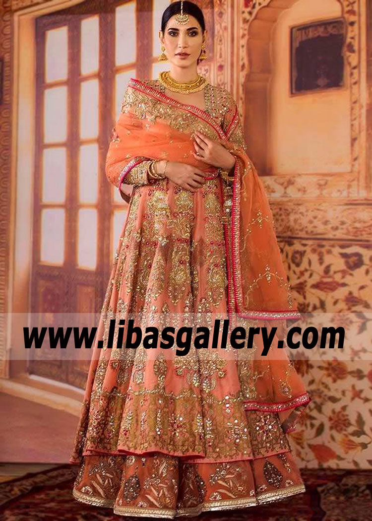 Coral Cinnamon Citrus Anarkali Wedding Dress