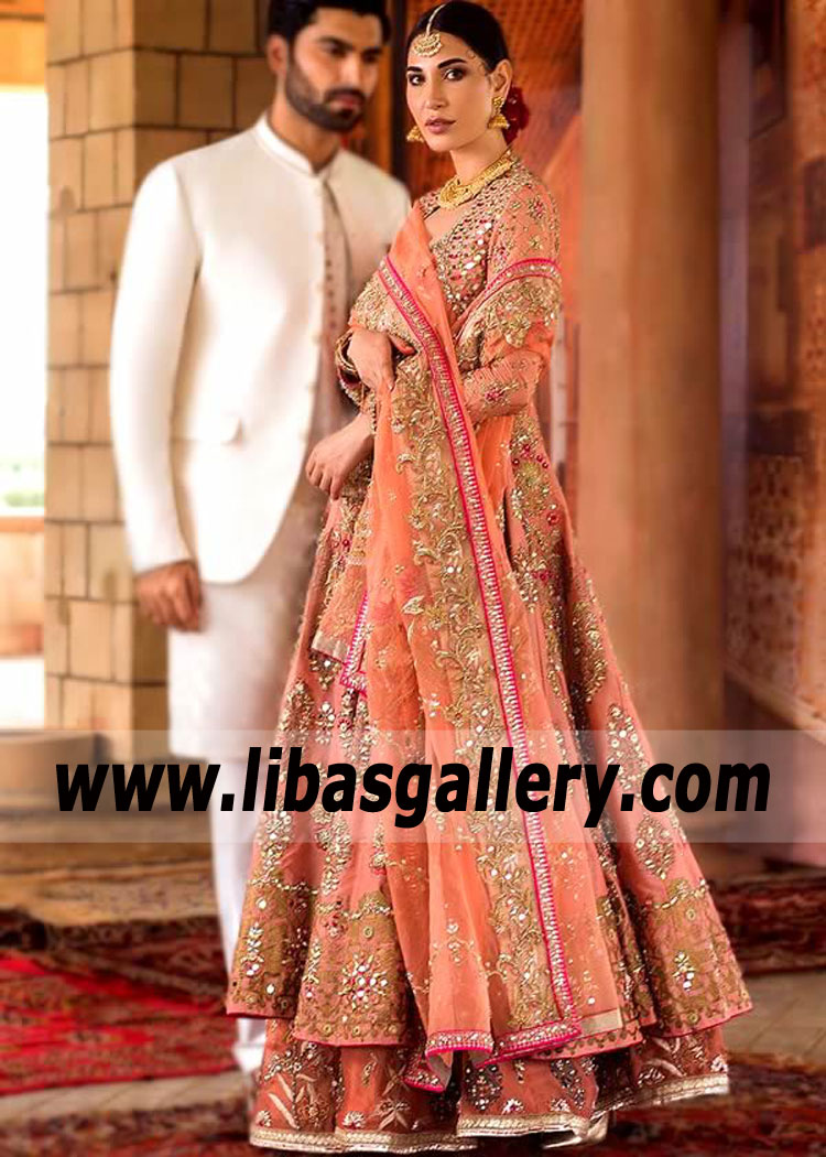 Coral Cinnamon Citrus Anarkali Wedding Dress
