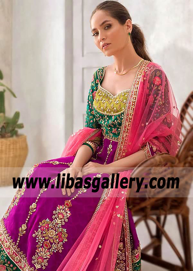 Fandango Green Javea Pishwas Lehenga Dress