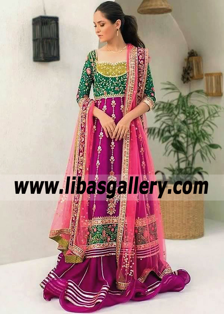 Fandango Green Javea Pishwas Lehenga Dress