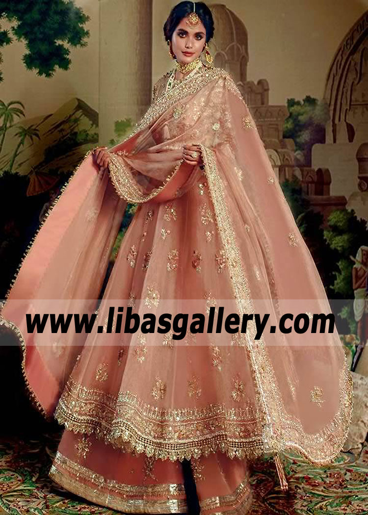 Salmon Wisteria Bridal Anarkali Pishwas