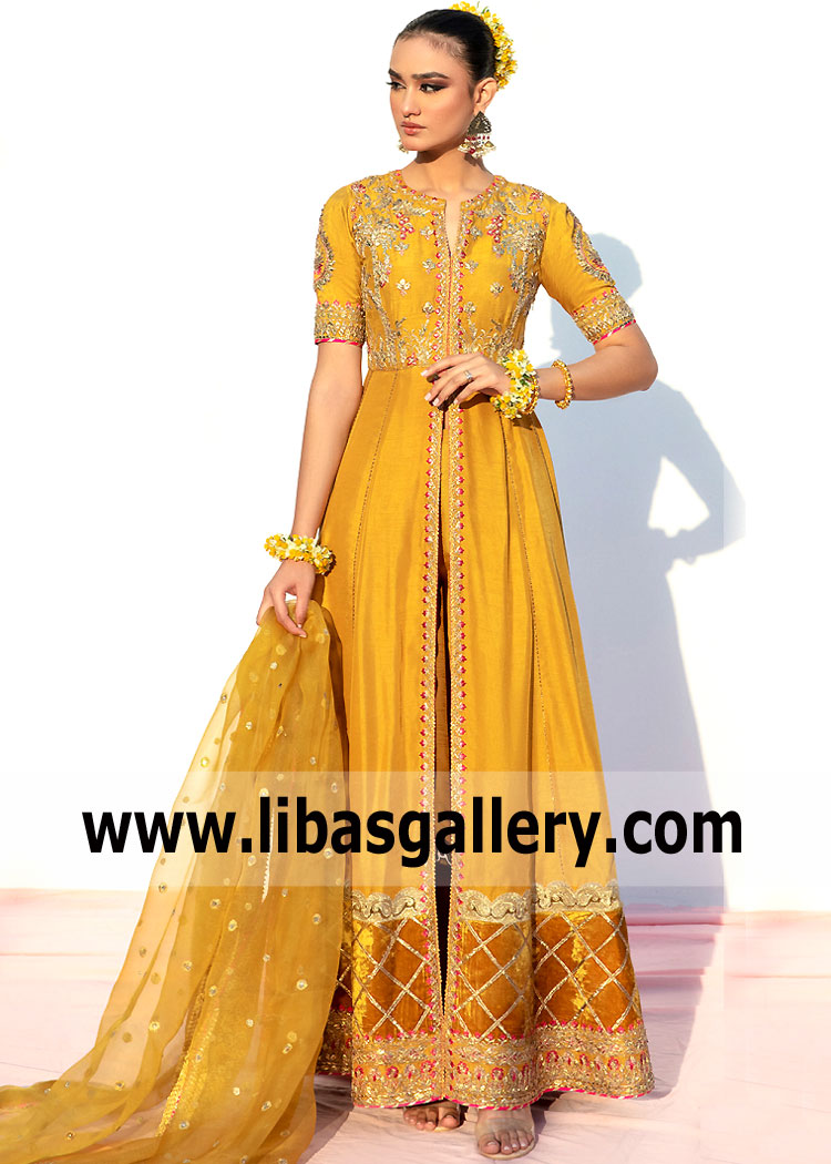 Chrome Yellow Mallow Mehndi Bridal Anarkali