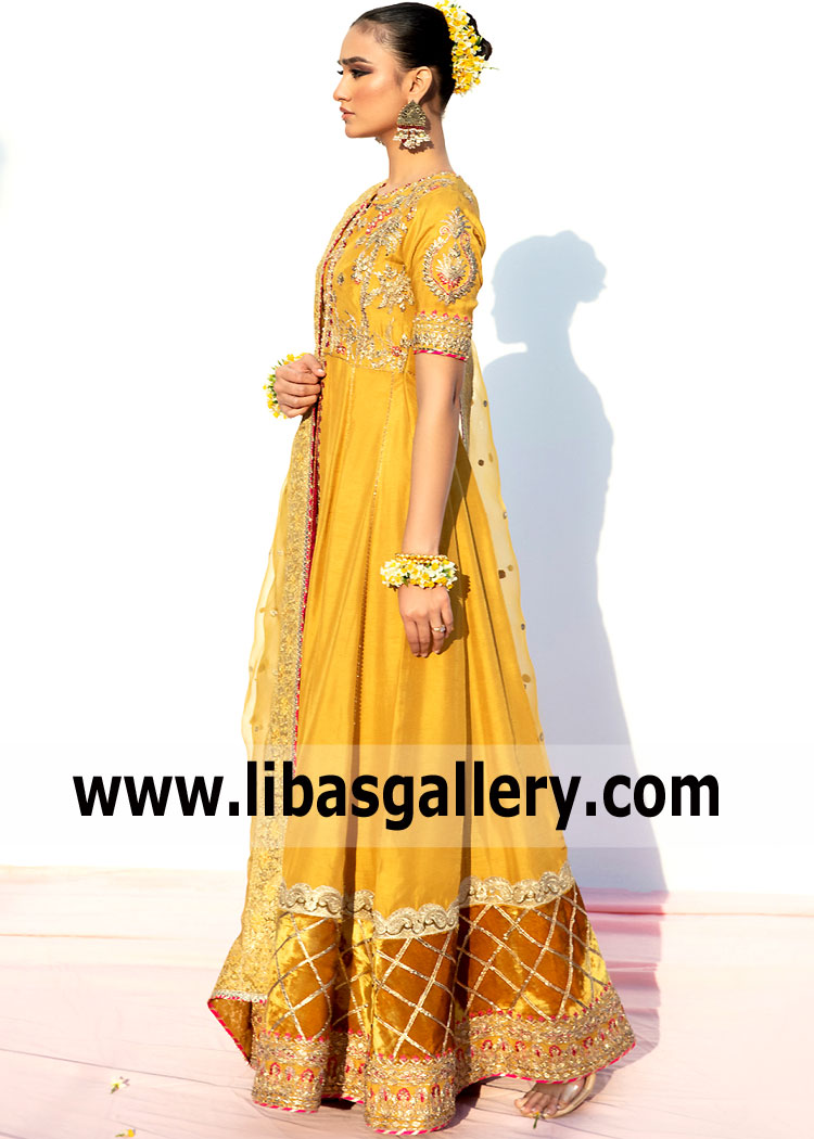 Chrome Yellow Mallow Mehndi Bridal Anarkali