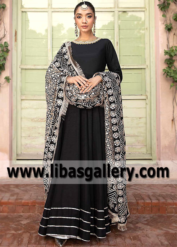 Superpetunia Black Pishwas With Gota Embellished Dupatta