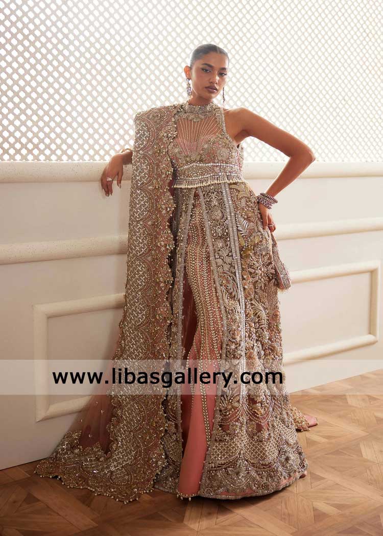 Antique Champagne and rose shirt lehenga bridal