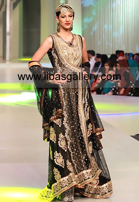 Black Riley Bridal Dress for Pakistani Wedding Walima Reception 