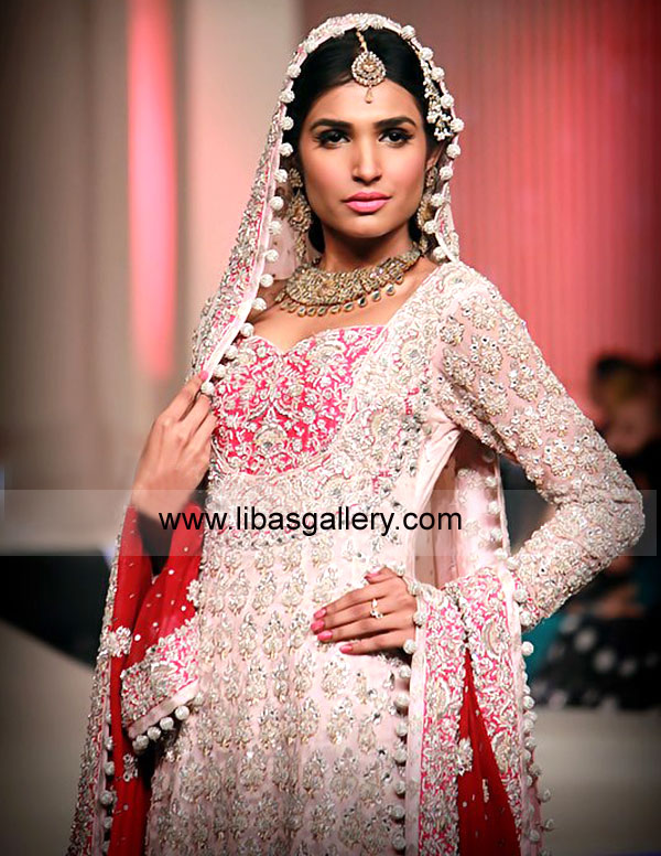 Pink Caprino Bridal Lehenga Dress For Wedding