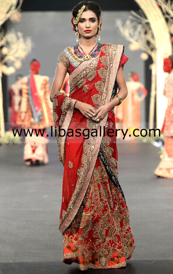 HSY Lahore Lehenga Designer, Pakistani Lehenga Designers, PBCW 2013 Bridal Wear Designers, HSY Latest Saree Lhenga Designs, Traditional Saree Style Lehenga Shop in USA, UK, Canada