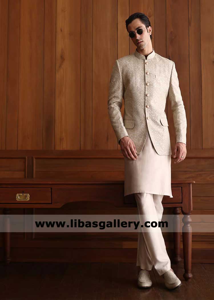 Men Beige Classic Wedding Prince Coat Style