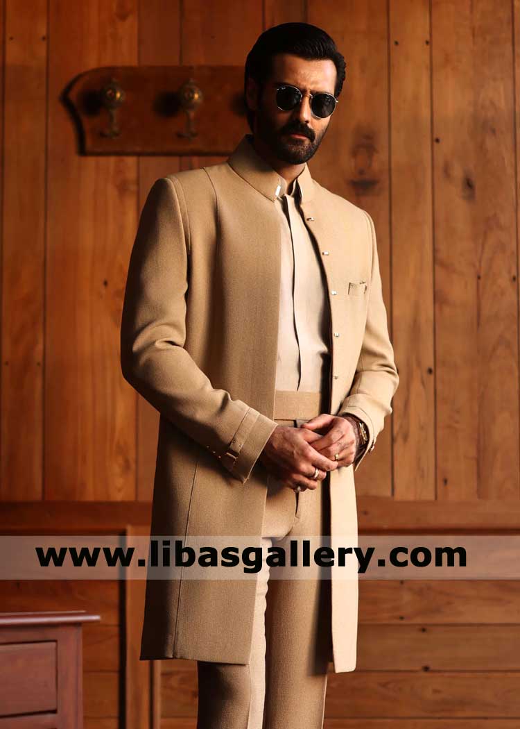 Beige Open Style Men Wedding Sherwani  
