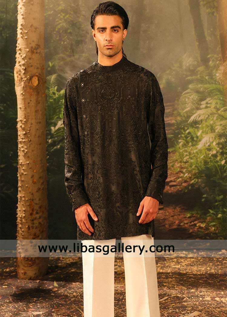 Pakistani black embroidered kurta for wedding Colorado USA | kurta style