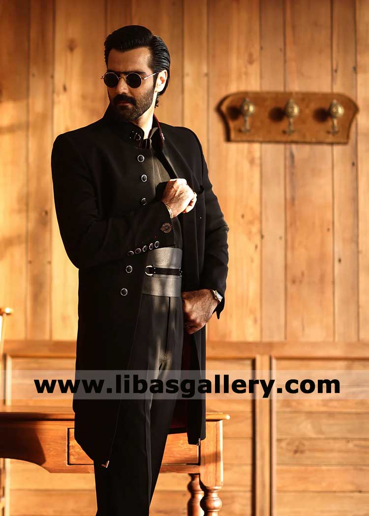 Black Open Style Modern Groom Sherwani