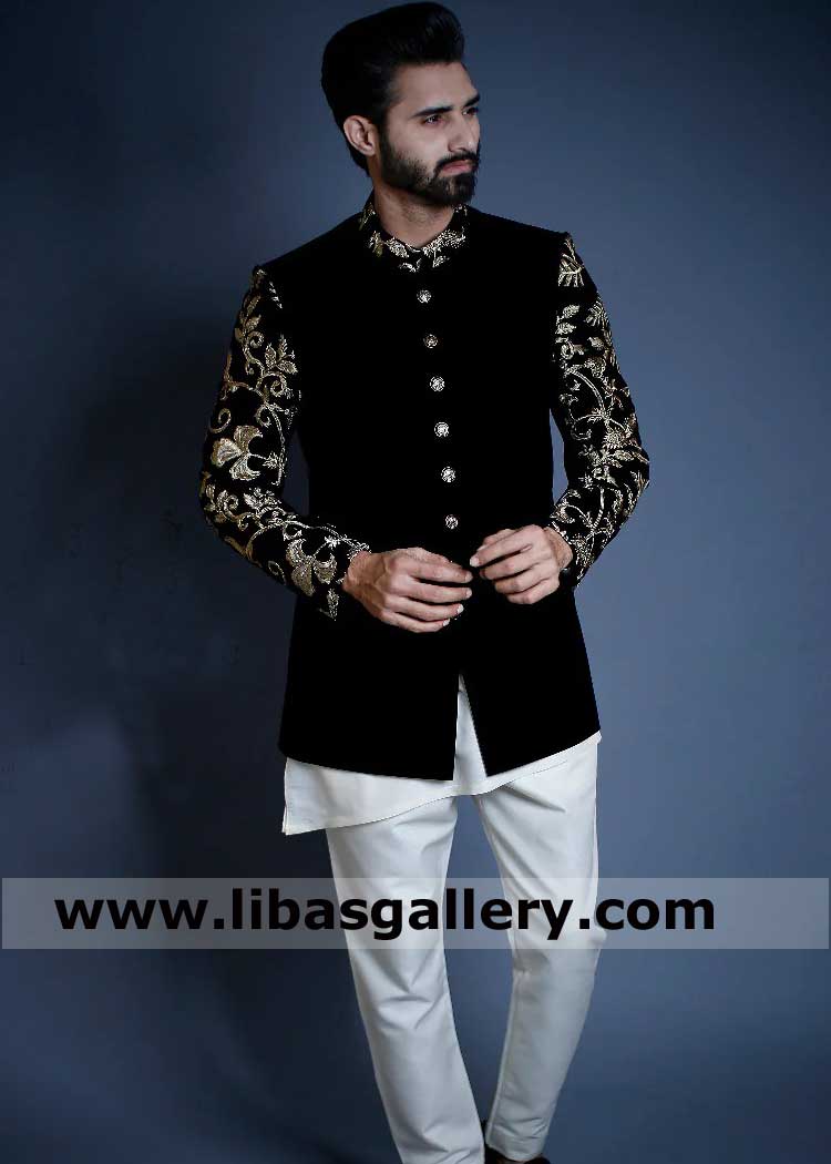Black Velvet Embroidered Prince Coat Style