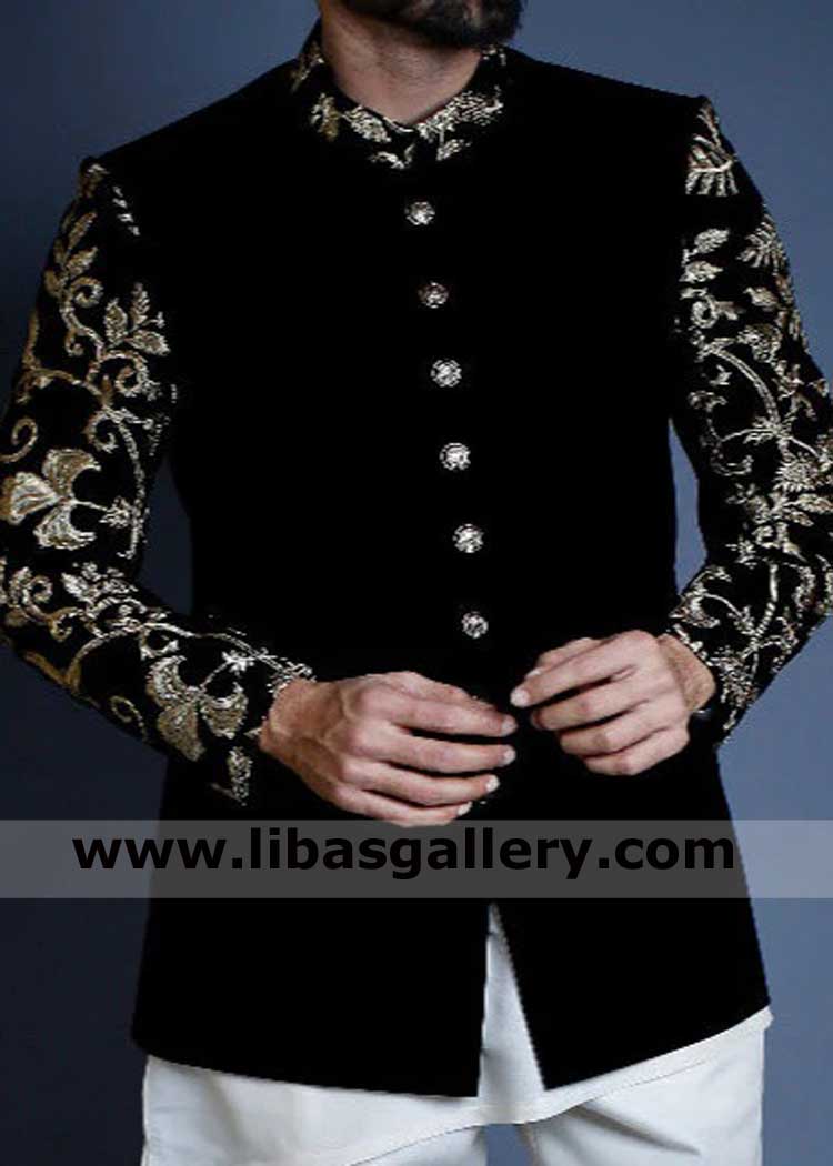Black Velvet Embroidered Prince Coat Style