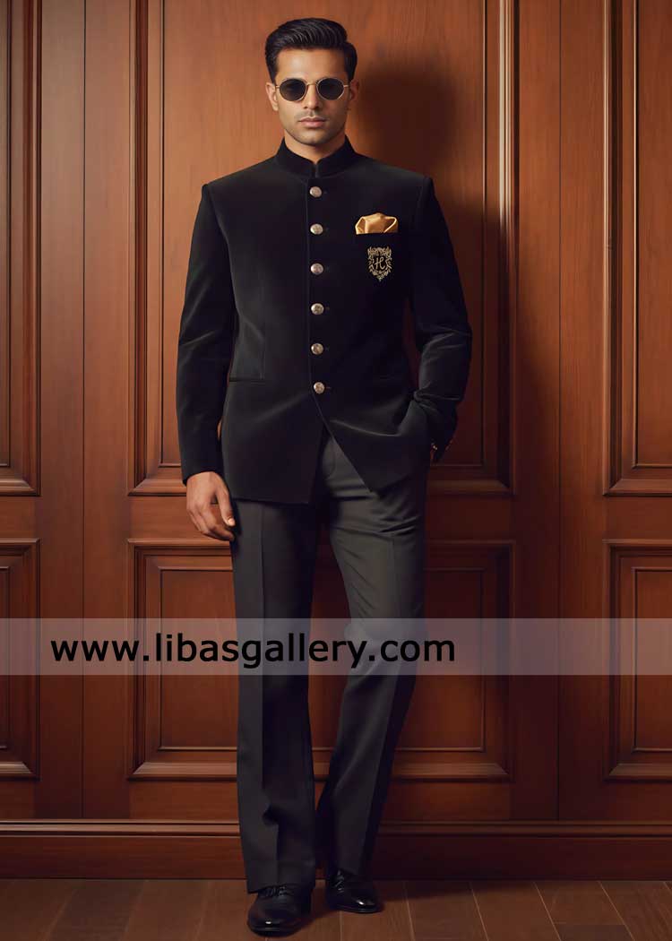 Soft black Velvet prince coat for men occasion with trousers Dubai UAE Soft black Velvet prince coat for men occasion with trousers Dubai UAE