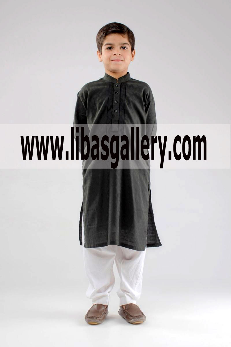 Black Kids Kurta Embroidered with Shalwar