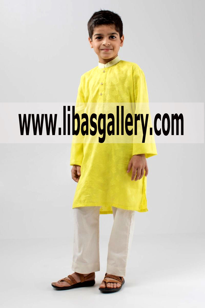 Yellow Embroidered boys kurta daily wear