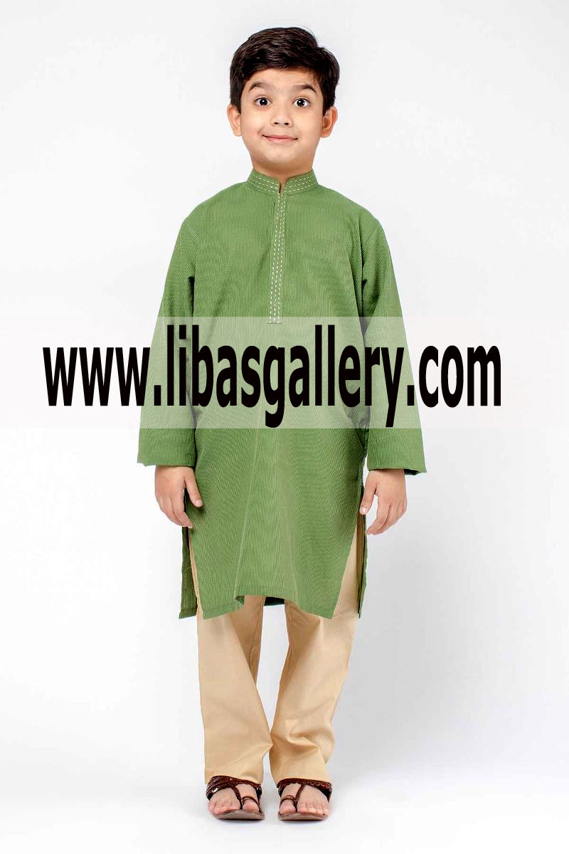 Dark Olive Embellished Kurta for cute kids