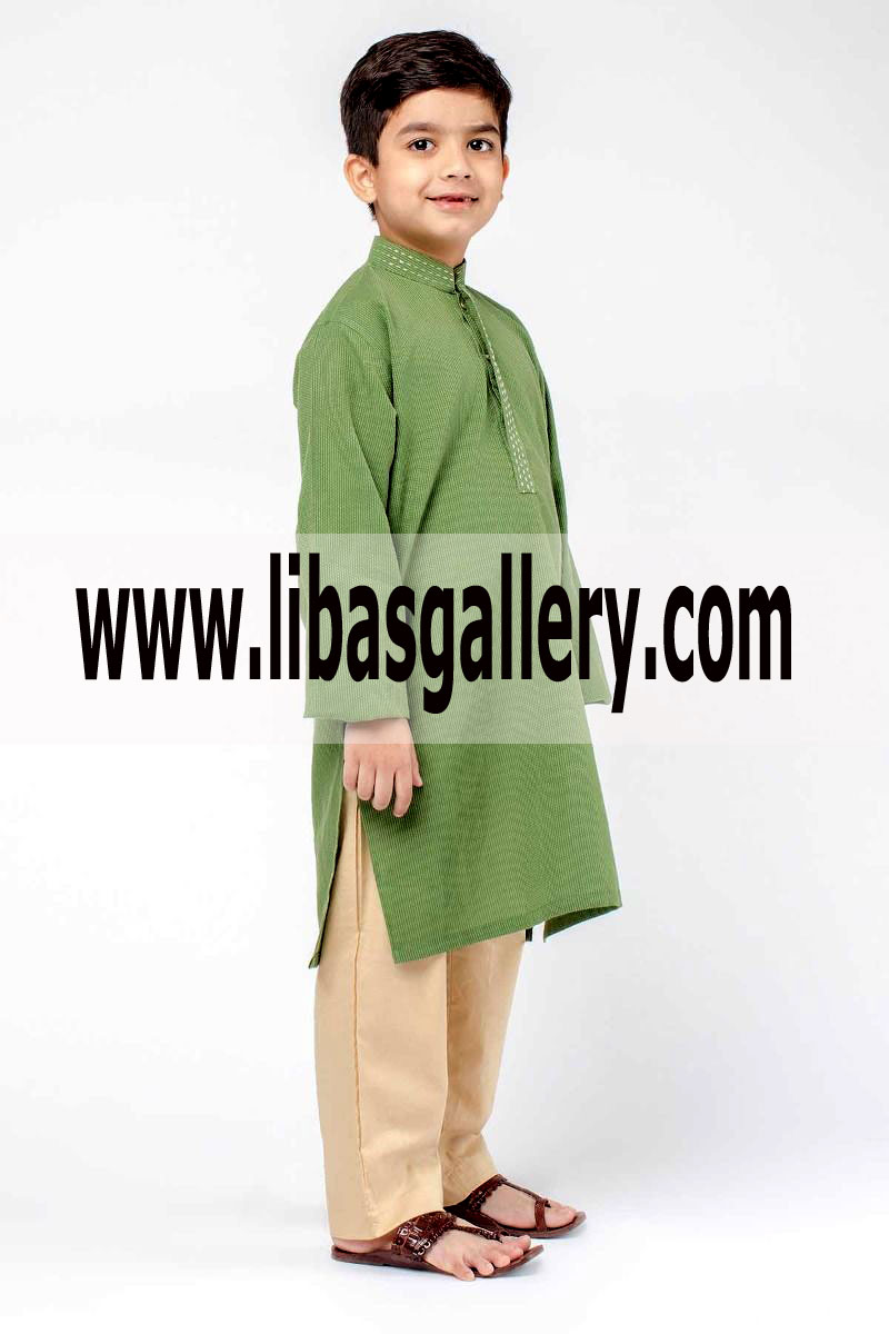 Dark Olive Embellished Kurta for cute kids