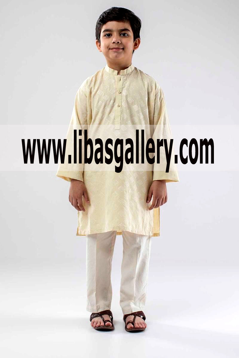 Off White Cotton Kurta for Smile boys 