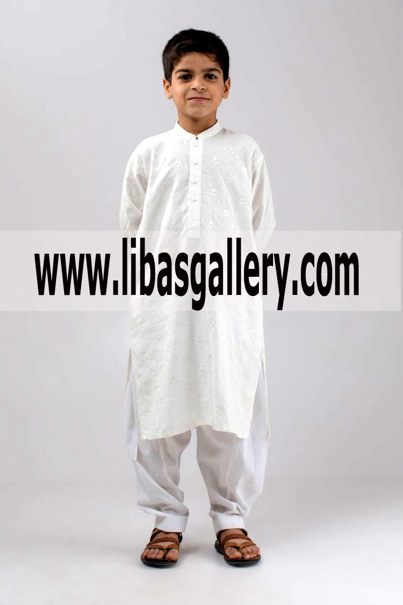 White kids kurta shalwar small collar