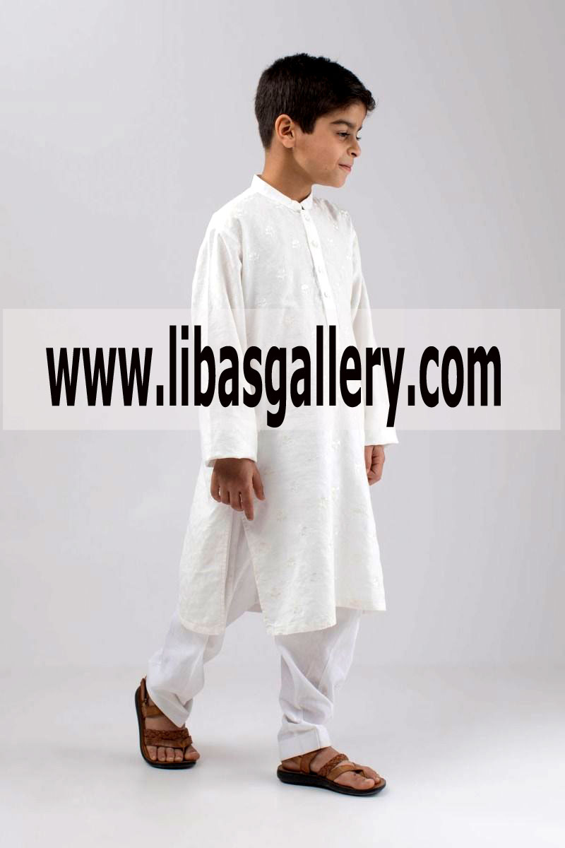 White kids kurta shalwar small collar