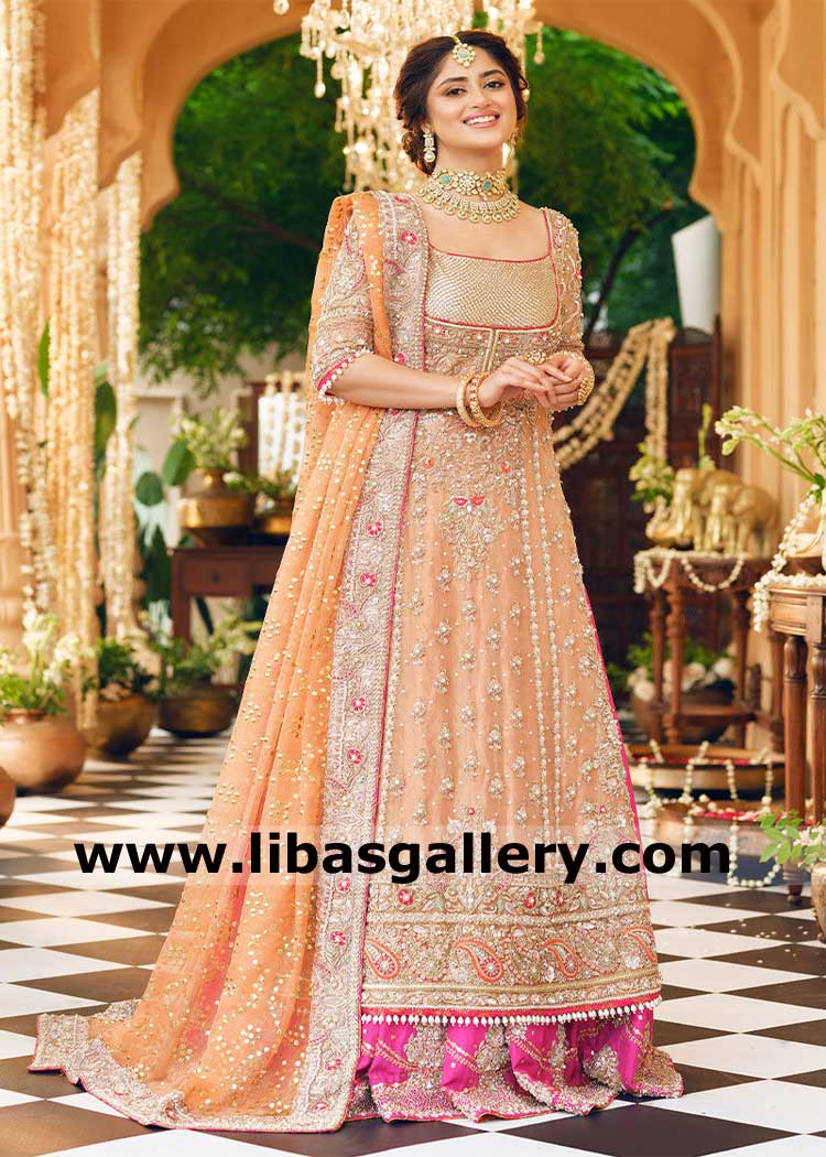luxurious bridal ensemble regal gold tissue shirt with intricate handwork and vibrant fuchsia raw silk lehenga UK USA Canada Dubai Australia luxurious bridal ensemble regal gold tissue shirt with intricate handwork and vibrant fuchsia raw silk lehenga UK USA Canada Dubai Australia